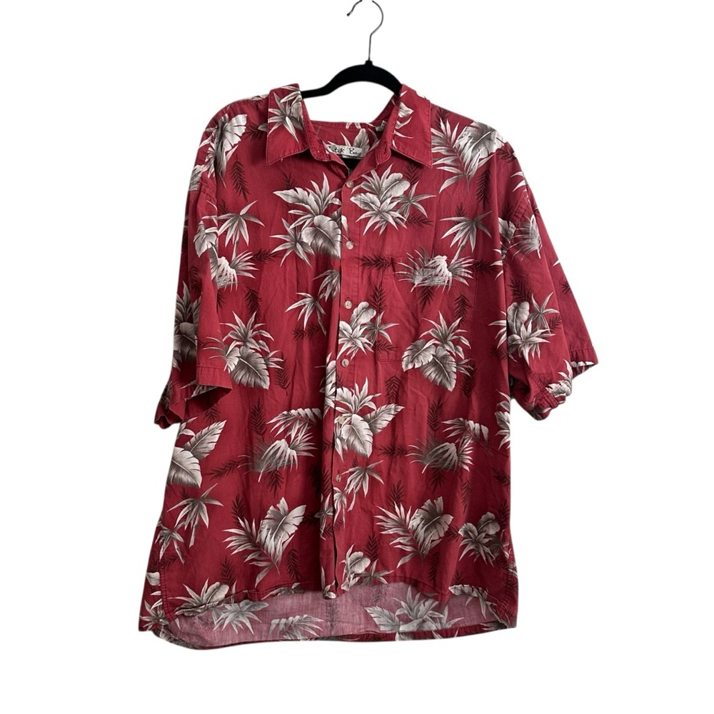 Vintage Batik Bay Red Floral Cotton Hawaiian Button Up Shirt Size XXL